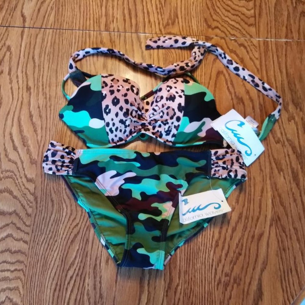 California Waves Multi Color Bikini Set Medium